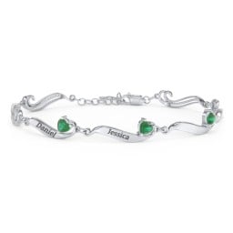 Engravable Milgrain Family Bracelet with Heart Birthstones (1-7 Stones)