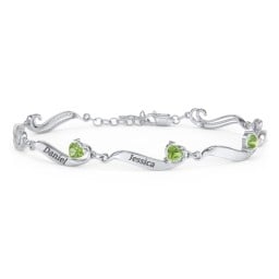 Engravable Milgrain Family Bracelet with Heart Birthstones (1-7 Stones)