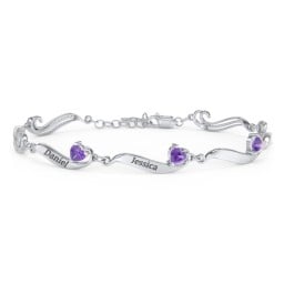 Engravable Milgrain Family Bracelet with Heart Birthstones (1-7 Stones)
