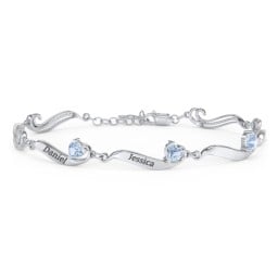 Engravable Milgrain Family Bracelet with Heart Birthstones (1-7 Stones)