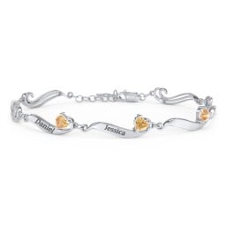 Engravable Milgrain Family Bracelet with Heart Birthstones (1-7 Stones)