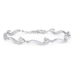 Engravable Milgrain Family Bracelet with Heart Birthstones (1-7 Stones)
