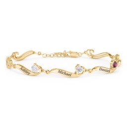 Engravable Milgrain Family Bracelet with Heart Birthstones (1-7 Stones)