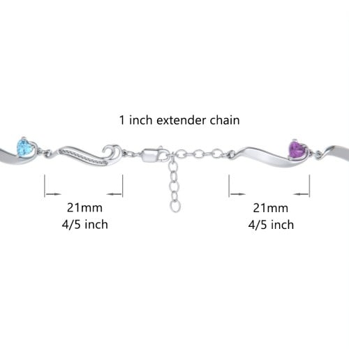 Engravable Milgrain Family Bracelet with Heart Birthstones (1-7 Stones)