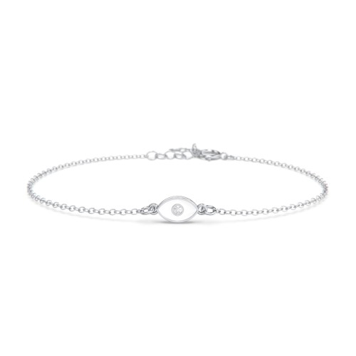 Evil Eye Bracelet with Accent Stone and Cold Enamel – Sterling Silver with Lab Diamond