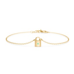 Padlock Bracelet with Accent Stone in 18K Gold Plated Silver with Green Premium Zirconia