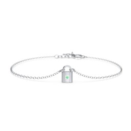 Padlock Bracelet with Accent Stone in 925 Sterling Silver with Green Premium Zirconia