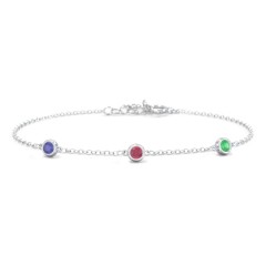 Bezel-Set Round Stone Station Bracelet – 18K Gold Plated Silver with Blue Sapphire