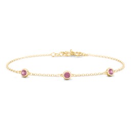 Bezel-Set Round Stone Station Bracelet in 18K Gold Plated Silver with Pink Tourmaline