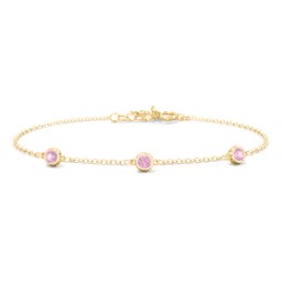 Bezel-Set Round Stone Station Bracelet in 18K Gold Plated Silver with Pink Tourmaline, Blue Topaz, and Smokey Quartz
