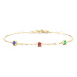 Bezel-Set Round Stone Station Bracelet in 18K Gold Plated Silver with Blue Sapphire, Ruby, Emerald, Pink Tourmaline, Blue Topaz, and Smokey Quartz