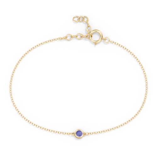 Bezel-Set Round Stone Station Bracelet – 18K Gold Plated Silver with Blue Sapphire