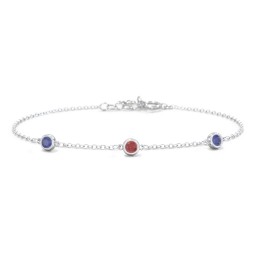 Bezel-Set Round Stone Station Bracelet in 925 Sterling Silver with Blue Sapphire and Garnet