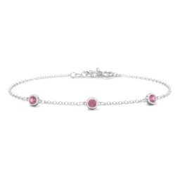 Bezel-Set Round Stone Station Bracelet in 925 Sterling Silver with Pink Tourmaline