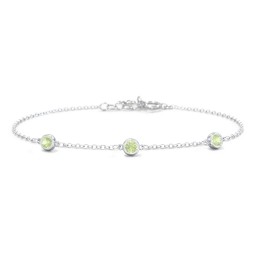 Bezel-Set Round Stone Station Bracelet in 925 Sterling Silver with Peridot, Pink Tourmaline, Blue Topaz, and Smokey Quartz