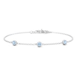 Bezel-Set Round Stone Station Bracelet in 925 Sterling Silver with Blue Topaz, Pink Tourmaline, and Smokey Quartz