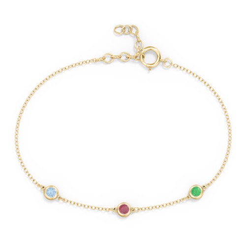 Bezel-Set Round Stone Station Bracelet – 10K Yellow Gold with Blue Topaz, Ruby, and Emerald