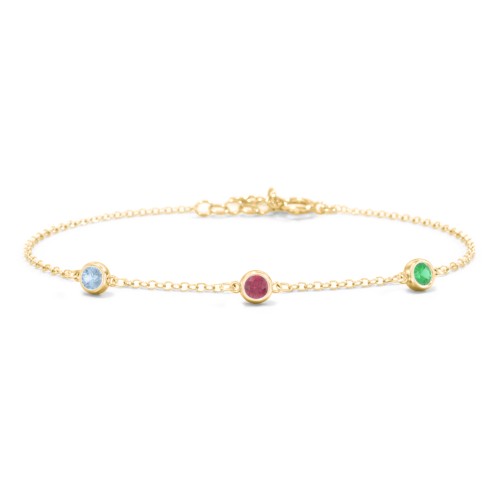 Bezel-Set Round Stone Station Bracelet – 10K Yellow Gold with Blue Topaz, Ruby, and Emerald