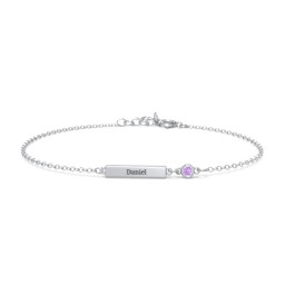 Engravable Bar Bracelet with Bezel Set Stone in 925 Sterling Silver with Amethyst