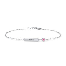 Engravable Bar Bracelet with Bezel Set Stone in 925 Sterling Silver with Ruby