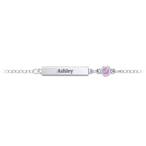 Engravable Bar Bracelet with Bezel Set Stone – Sterling Silver with Amethyst