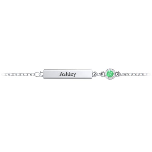 Engravable Bar Bracelet with Bezel Set Stone – Sterling Silver with Emerald