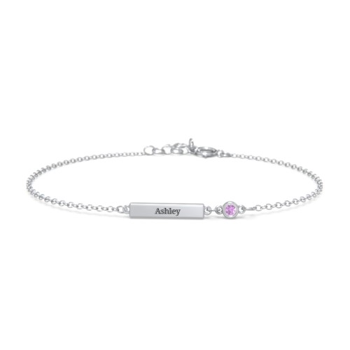 Engravable Bar Bracelet with Bezel Set Stone – Sterling Silver with Amethyst