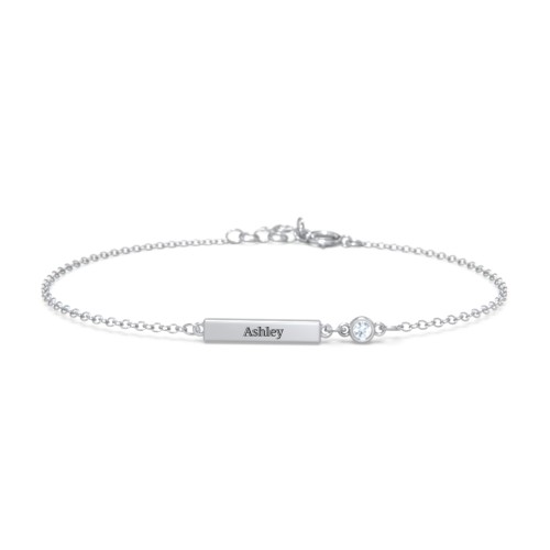 Engravable Bar Bracelet with Bezel Set Stone – Sterling Silver with Aquamarine