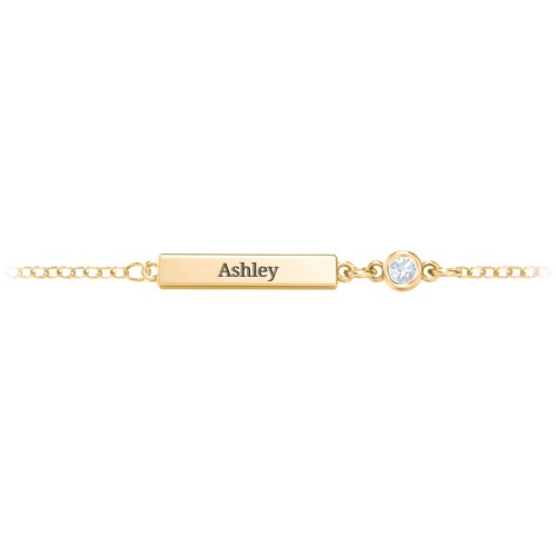 Engravable Bar Bracelet with Bezel Set Stone – 10K Yellow Gold with Aquamarine