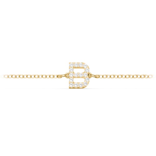 Pavé Initial Bracelet - B – 18K Gold Plated Silver with White Premium Zirconia