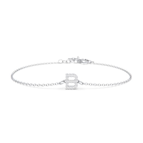 Pavé Initial Bracelet - B – Sterling Silver with White Premium Zirconia