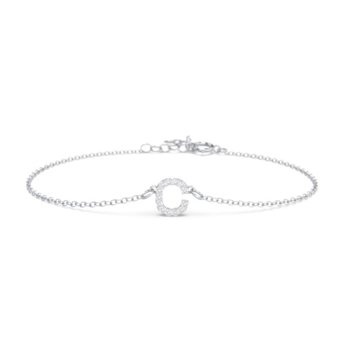 Pavé Initial Bracelet - C – Sterling Silver with White Premium Zirconia