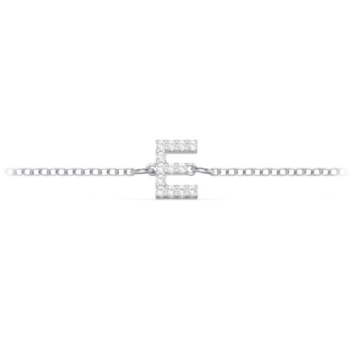 Pavé Initial Bracelet - E – Sterling Silver with White Premium Zirconia