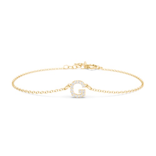 Pavé Initial Bracelet - G – 18K Gold Plated Silver with White Premium Zirconia