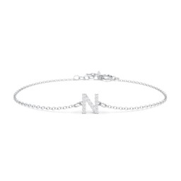 Pavé Initial Bracelet - N in 925 Sterling Silver with White Premium Zirconia