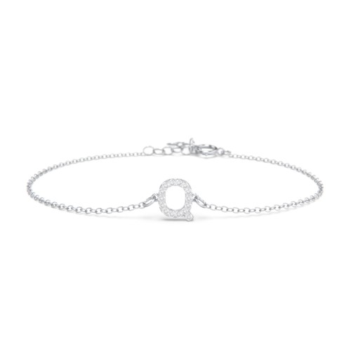 Pavé Initial Bracelet - Q – Sterling Silver with White Premium Zirconia