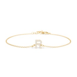 Pavé Initial Bracelet - R in 18K Gold Plated Silver with White Premium Zirconia