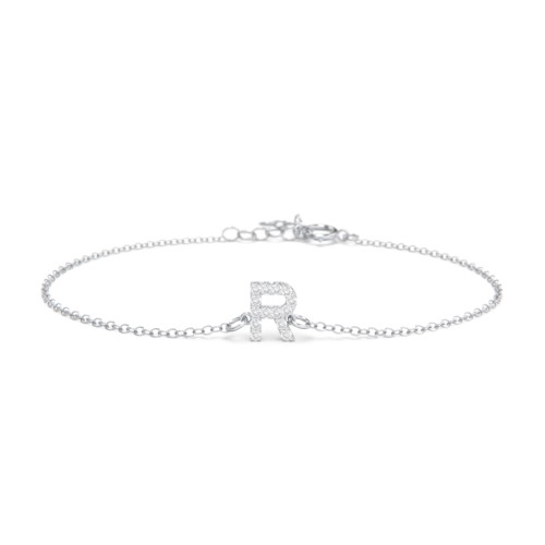 Pavé Initial Bracelet - R – Sterling Silver with White Premium Zirconia