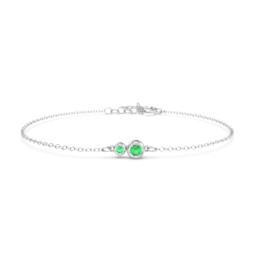 Generations 2-Stone Bezel Set Mother's Bracelet in 925 Sterling Silver with Emerald
