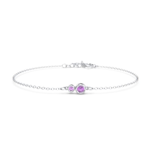 Generations 2-Stone Bezel Set Mother's Bracelet – Sterling Silver with Amethyst