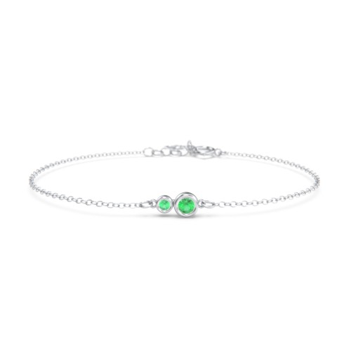 Generations 2-Stone Bezel Set Mother's Bracelet – Sterling Silver with Emerald