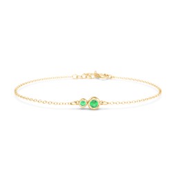 Generations 2-Stone Bezel Set Mother's Bracelet in 18K Gold Plated Silver with Emerald