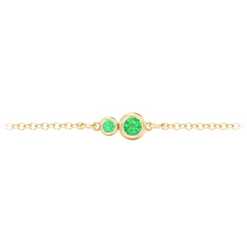 Generations 2-Stone Bezel Set Mother's Bracelet – 18K Gold Plated Silver with Emerald