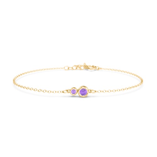 Generations 2-Stone Bezel Set Mother's Bracelet – 18K Gold Plated Silver with Amethyst