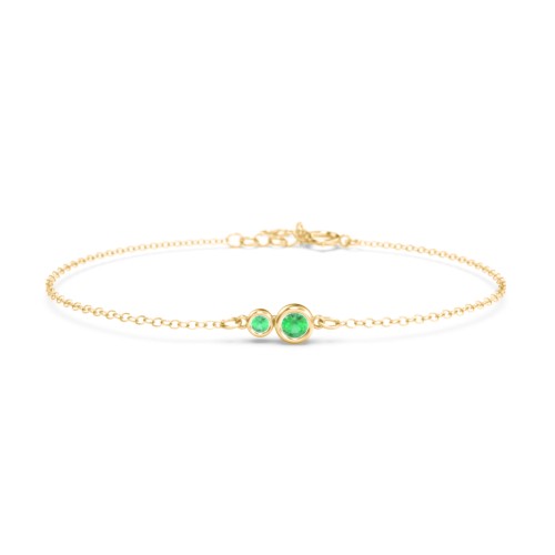 Generations 2-Stone Bezel Set Mother's Bracelet – 18K Gold Plated Silver with Emerald