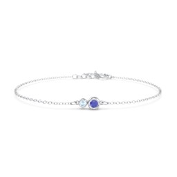 Generations 2-Stone Bezel Set Mother's Bracelet in 925 Sterling Silver with Blue Sapphire and Blue Topaz