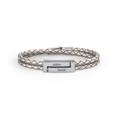 Engravable Sterling Silver Rectangle Leather Bracelet – Sterling Silver