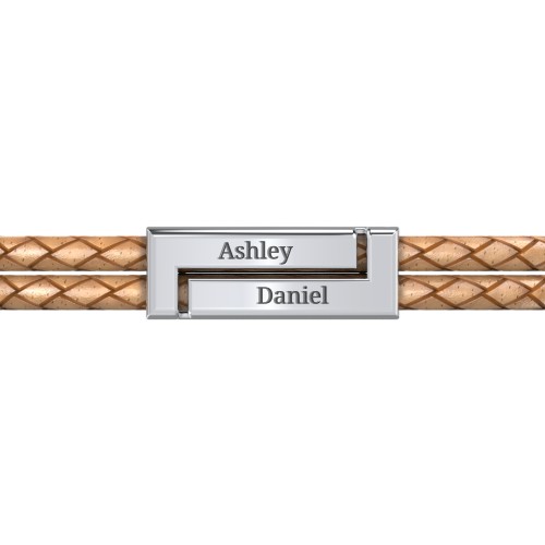 Engravable Sterling Silver Rectangle Leather Bracelet – Sterling Silver