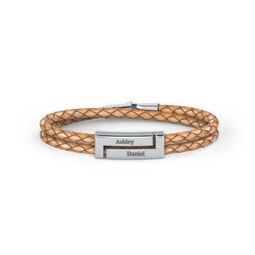 Engravable Sterling Silver Rectangle Leather Bracelet – Sterling Silver