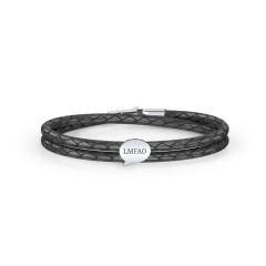 Engravable Sterling Silver Speech Bubble Leather Bracelet – Sterling Silver